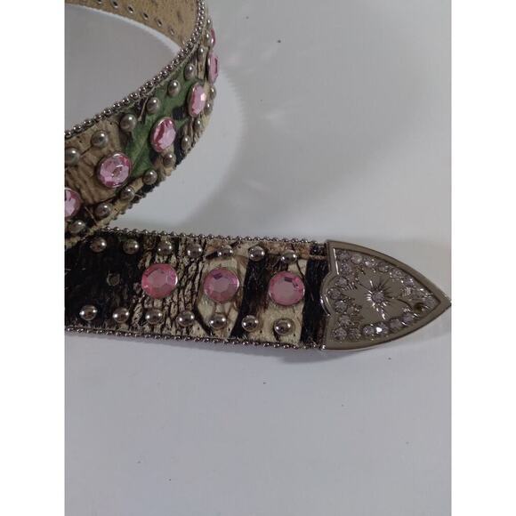 Unbranded Leather Belt Multicolored Rhinestones Bling Disco Cowgirl Sz L 36" - Picture 3 of 5